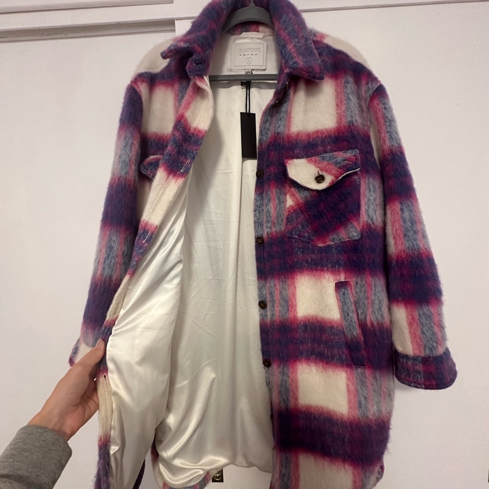 NWT Blank NYC Prime Time Pink and Purple Plaid Coat - Picture 6 of 8